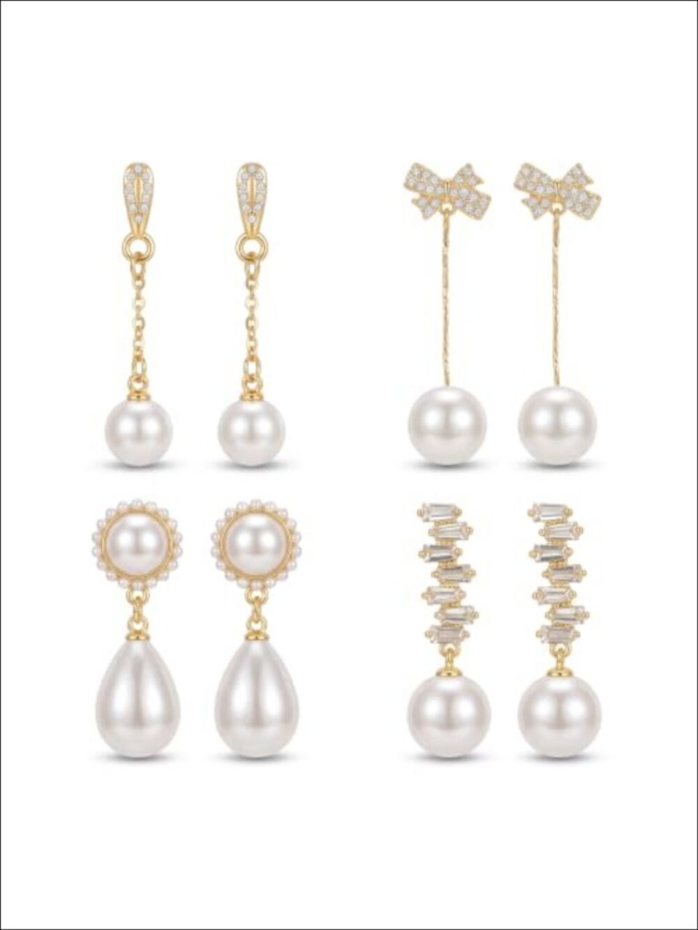 4 Pairs faux pearl and Gold-Tone Drop Earrings Set for Women